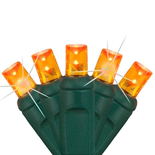 SoftTwinkle LED Orange Christmas Mini Twinkle Halloween Lights, 50 CT