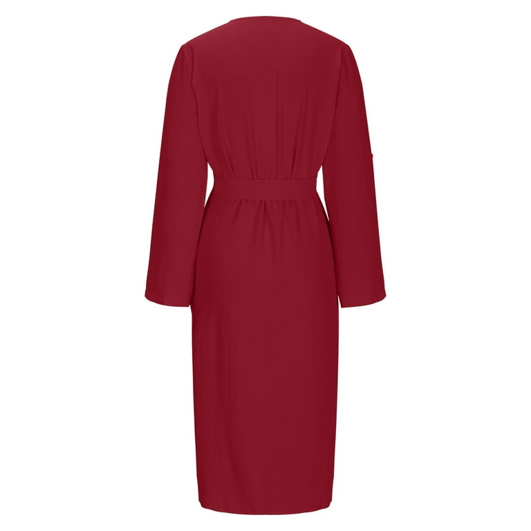knee length dresses for ladies Adjustable Waist Shirt Midi Dress main image 1