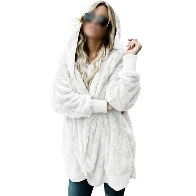 Daeful Manteau à Capuche Manches Longues Veste Femme Cardigan Décontracté Blanc TP