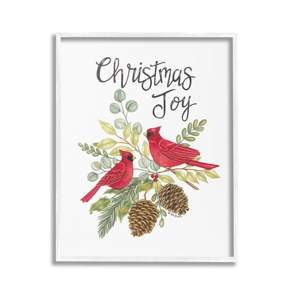 Stupell Industries Christmas Joy Cardinals Holiday Painting White Framed Art Print Wall Art, 24 x 30