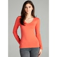 thumbnail image 3 of Emmalise Women's Casual Basic V-Neck Tshirt Long Sleeves Tee Top - Coral, S, 3 of 4