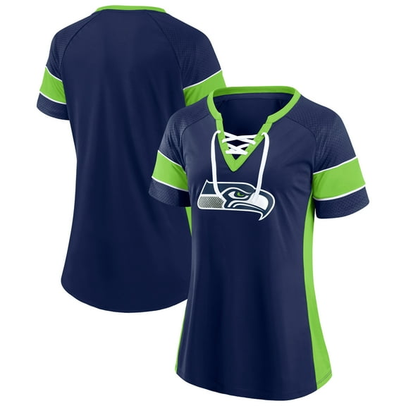 Women's Fanatics College Navy Seattle Seahawks Athena Fashion Lace-Up V-Neck T-Shirt