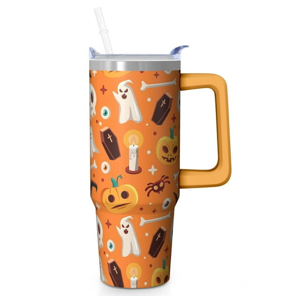 30 Oz Halloween Tumbler with Handle and Straw, Ghost Skull Bat Cat Tumbler Travel Cup, Halloween Birthday Gifts for Women Adults Teenagers