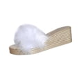 thumbnail image 2 of Samdudou Platform Sandals for Women Fluffy Faux Fur Slip On Wedge Slippers Elevated Heel Open Toe Slides Fashion Summer Footwear Casual Dressy Indoor Outdoor Shoes, 2 of 9