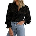 thumbnail image 2 of Pxiakgy Women's Dressy Casual Lace Blouse Long Sleeve Button Up Shirts Tops Spring Fall Fashion Clothes Hollow Out Dressy Eyelet Tops for Women Casual Lace Blouse Long Sleeve Up Shirts Tops Black S, 2 of 9