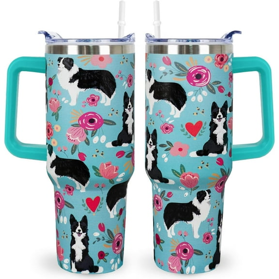 Border Collie Gifts for Women Cute Dog Tumbler Coffee Cup for Women Border Collie Travel Mug 40 Oz Stainless Steel Insulated Water Bottle With Lid and Straw
