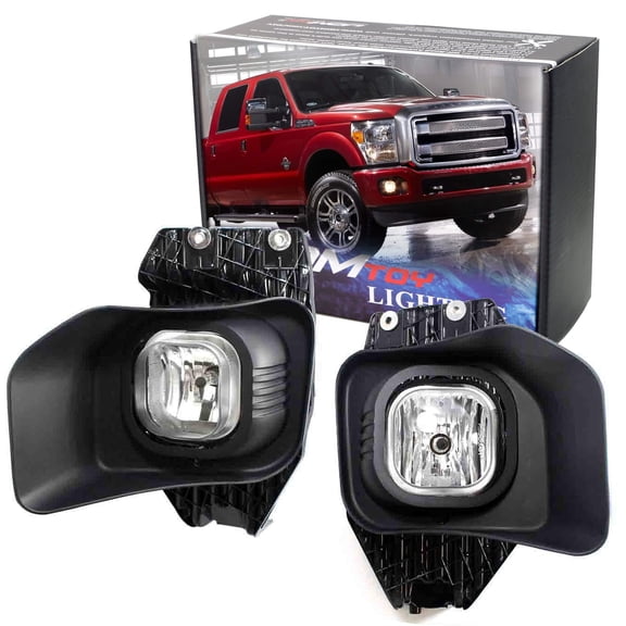 Complete Set Fog Lights Foglamp Kit with Halogen Bulbs, Wiring On/Off Switch and Garnish Bezel Covers For 2011-2016 Ford F-250 F-350 F-450 Super Duty