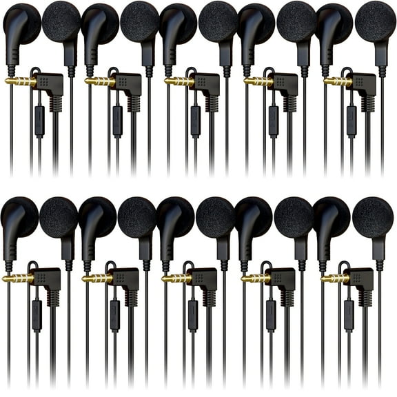 Bulktech Wired In-Ear Earphone Headphones with 3.5mm Connector and Sponge Covers, Bulk Wholesale, 10 Pack, Black Color