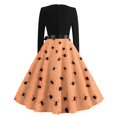thumbnail image 7 of Halloween Dresses for Women Skeleton Bat Crew Neck 1950s Cocktail Retro Dresses Long Sleeve Hepburn Cute Vintage Dress with Belt L, 7 of 7