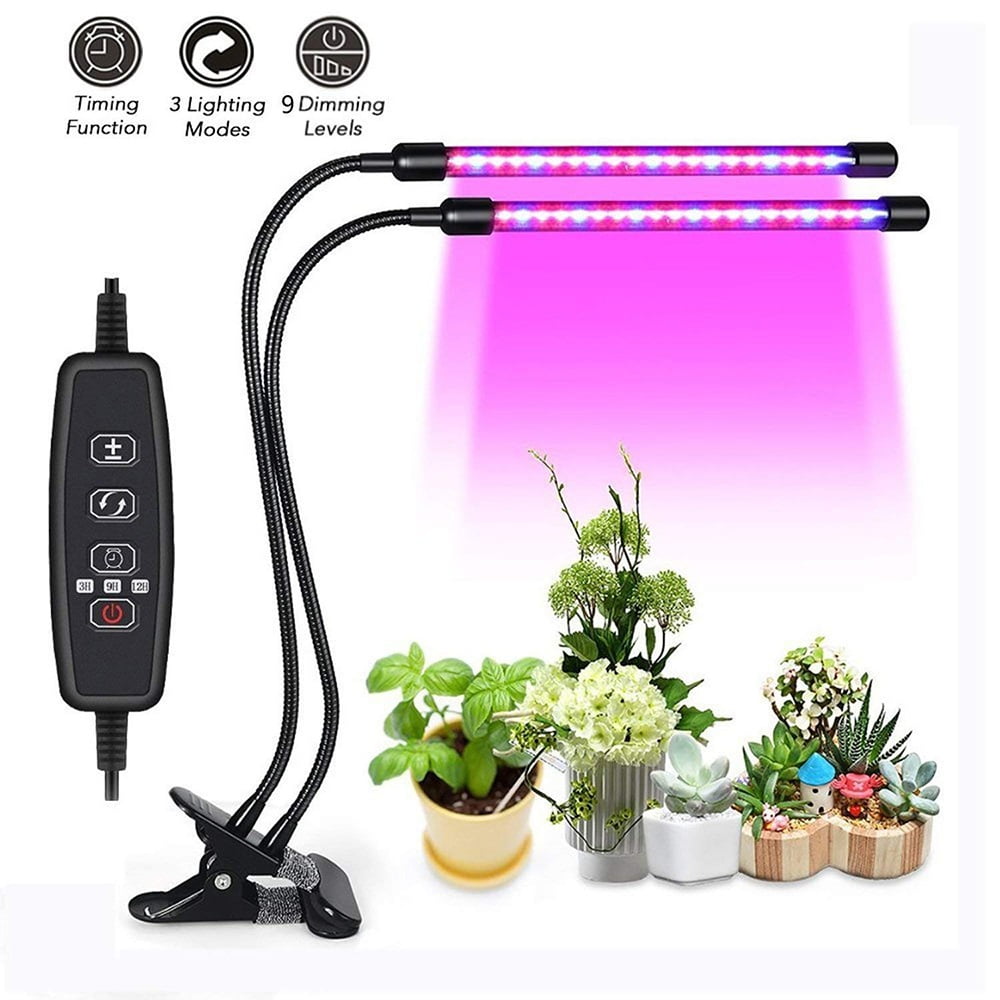 Plant Grow Light 60 Led Dual Head Timing Desk Lamp 9 Levels Brightness Conerol For Indoor Plants With Adjule Gooseneck Red Blue