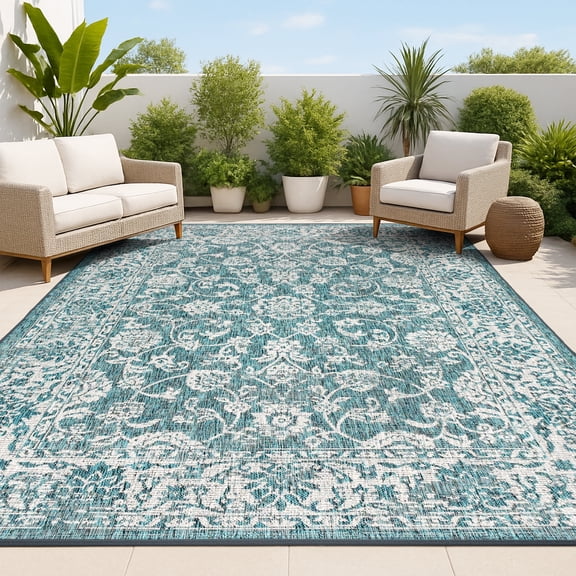 JONATHAN Y SANTA MONICA 3 x 5 Area Rug, Tela Bohemian Textured Weave Floral - Teal/Gray, SMB100C-3
