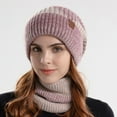 thumbnail image 2 of Women's Warm Winter Hat with Scarf,Winter Beanie Hat Scarf Set for Women,Windproof Warm Soft Knitted Plush Hat and Scarf,Pink, 2 of 8