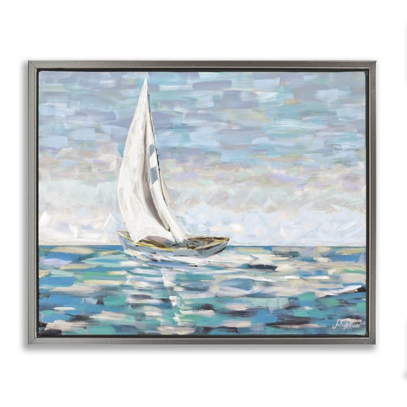 Stupell Industries Tropical Abstract Sailboat Gray Floating Frame Canvas Art, 21 x 17, by Julie DeRice