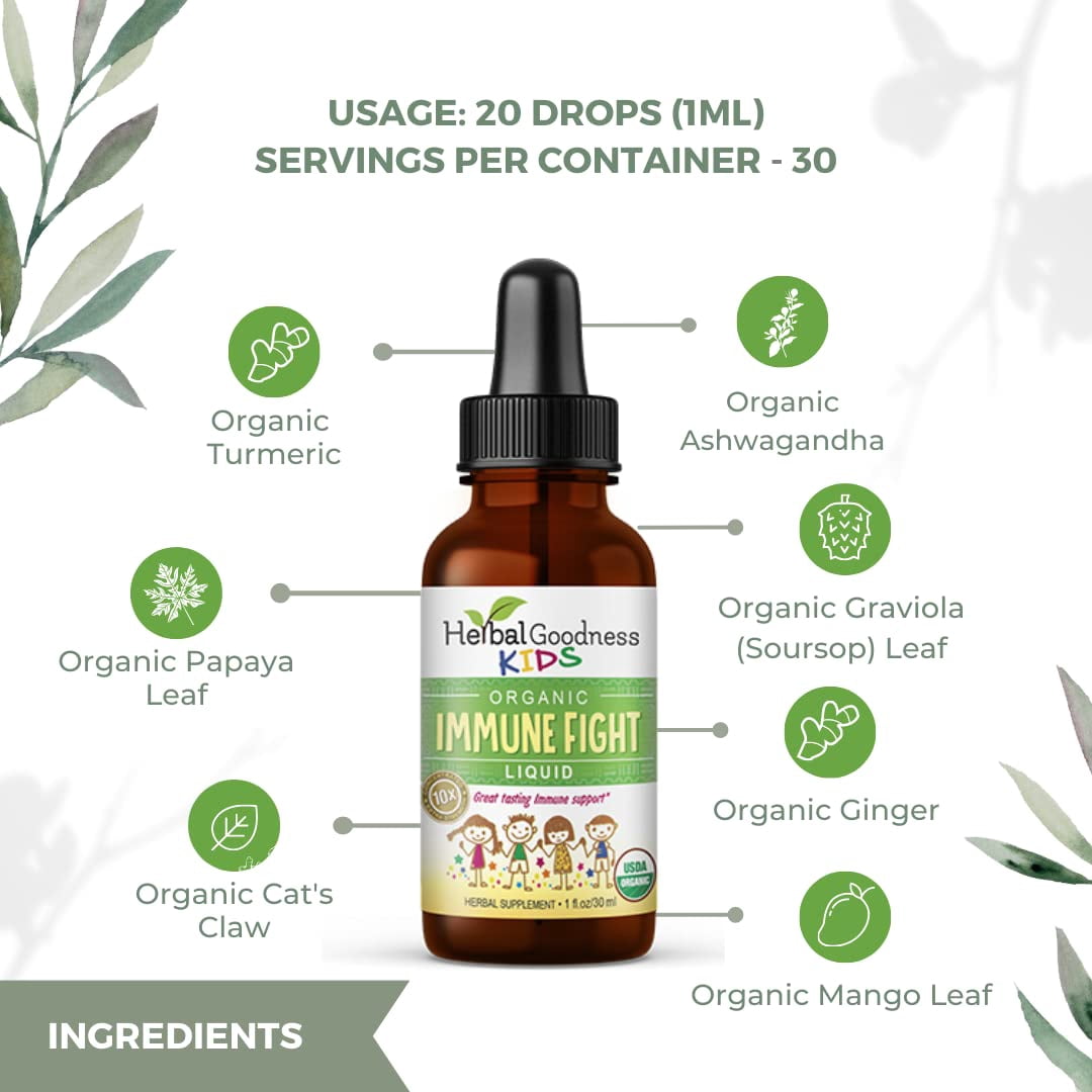 Kids Immune Support Liquid Extract Drops 1fl.oz, Turmeric, Ashwagandha for Kids, Children Immunity Booster Supplement - Herbal Goodness
