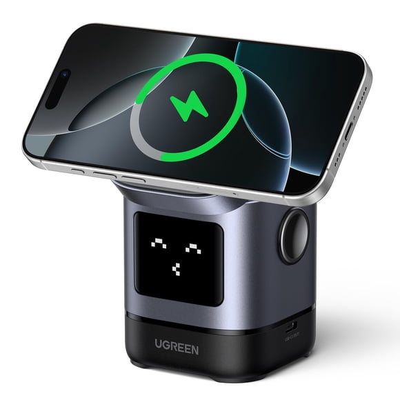 UGREEN Uno Qi2 Certified 15W Wireless Charger Stand, 2-in-1 Foldable Charging Station Compatible with iPhone 17/17 Air/17 Pro/17 Pro Max/16/15/14/13/