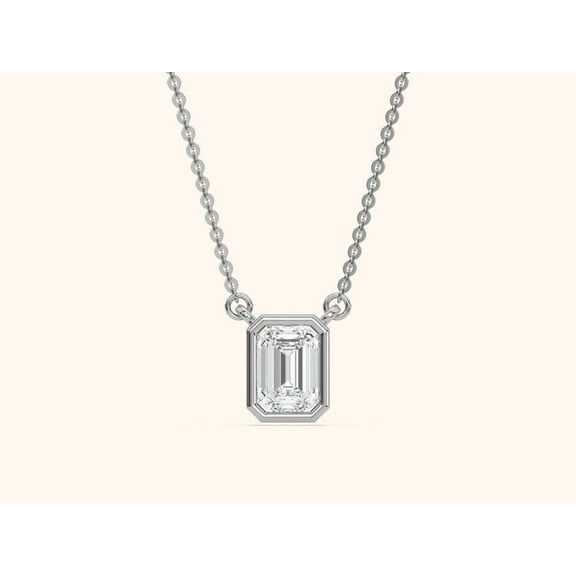 2 Ct Emerald Cut Created White Diamond 14K White Gold Plated Solitaire Necklace 18"