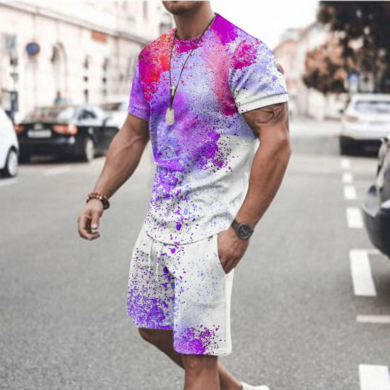 Men's Summer 2 Piece Outfits Casual Short Sleeve Muscle Tee Shirts