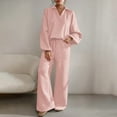 thumbnail image 2 of FRSASU Lounge Set for Women Travel Outfits 2 Piece Knitted Sets Long Sleeve Top Wide Leg Long Pants Loungewear Pink, 2 of 9