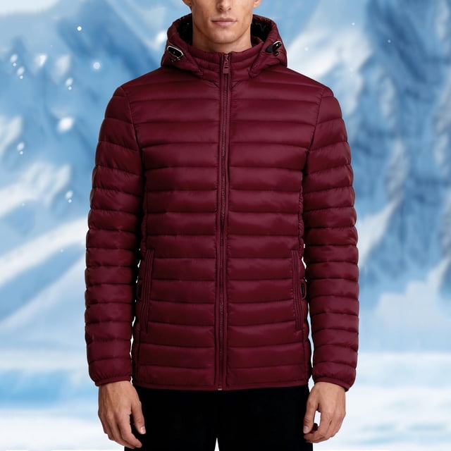 Men's Solid Color Detachable Cap Zipper Cardigan Hooded Winter Warm Jacket Long Sleeve Parka for Cold Weather