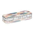 thumbnail image 2 of Plastic Pencil Box Large Capacity Pencil Boxes Clear Boxes with Snap-Tight Lid Stylish Office Supplies Storage Organizer Box Teal and Orange Abstract Shapes, 2 of 7