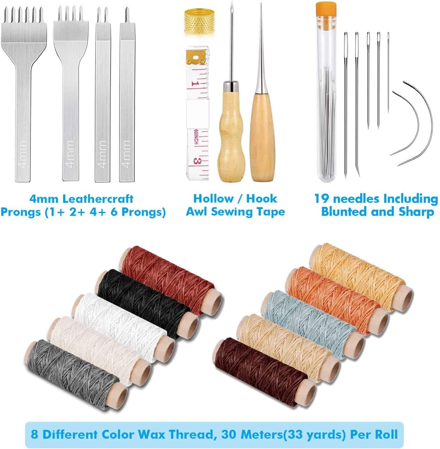 35 Pcs Leather Pouch Kit with Hole Punch, Sewing Tools, Waxed Thread and Large-Eye Stitching Needles for Beginner Crafting Projects