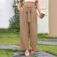 thumbnail image 5 of MIXUE Linen Pants Women Summer Solid Color Wide Leg Lace Up Loose Casual Trousers Sportwear,Brown,XS, 5 of 6