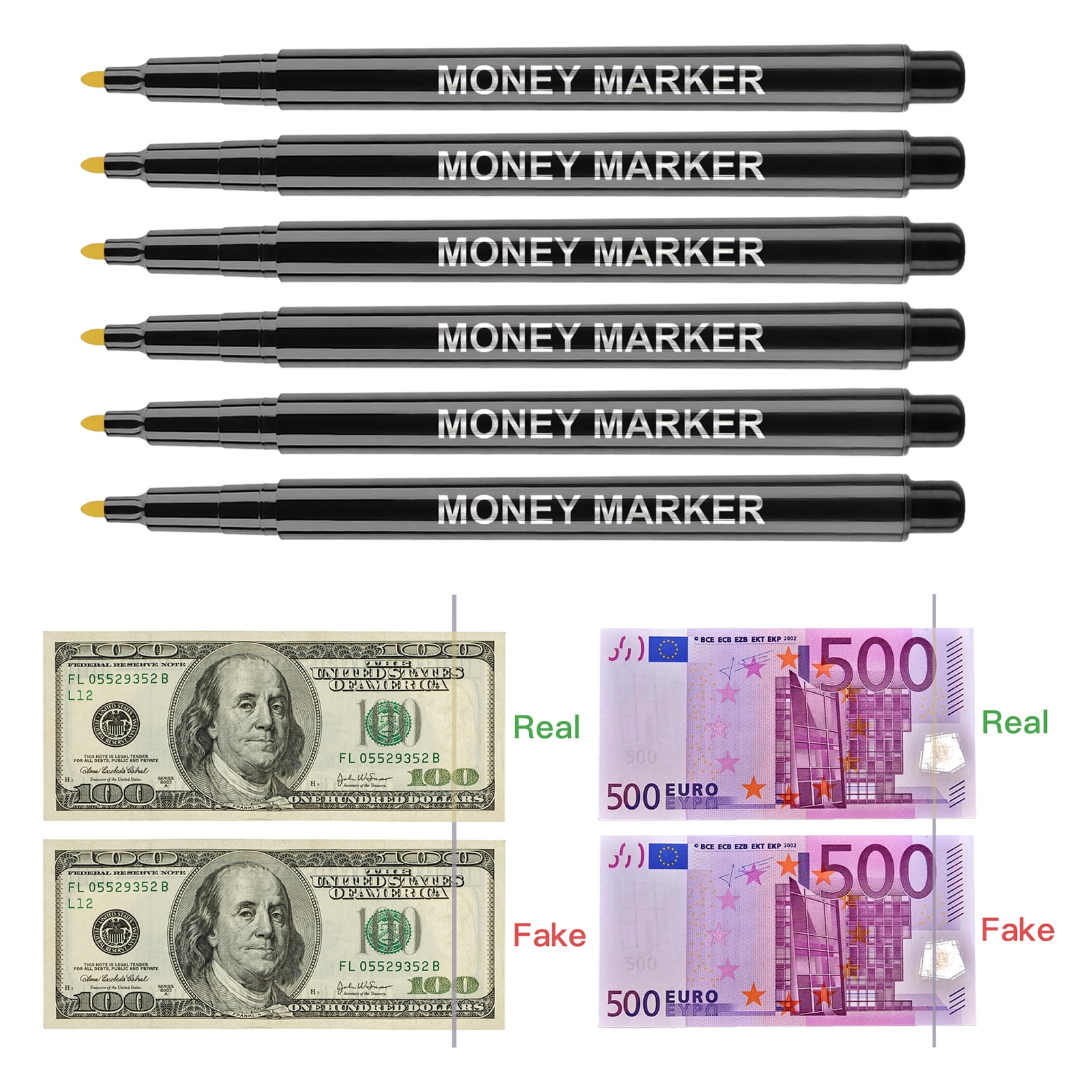 12pcs Counterfeit Pen Fake Money Detector Markers for EURO USD RMB and  Other Countries Bills Cash Check-Gold for Real, Black for Fake Easy and  Fast to Use - Walmart.ca