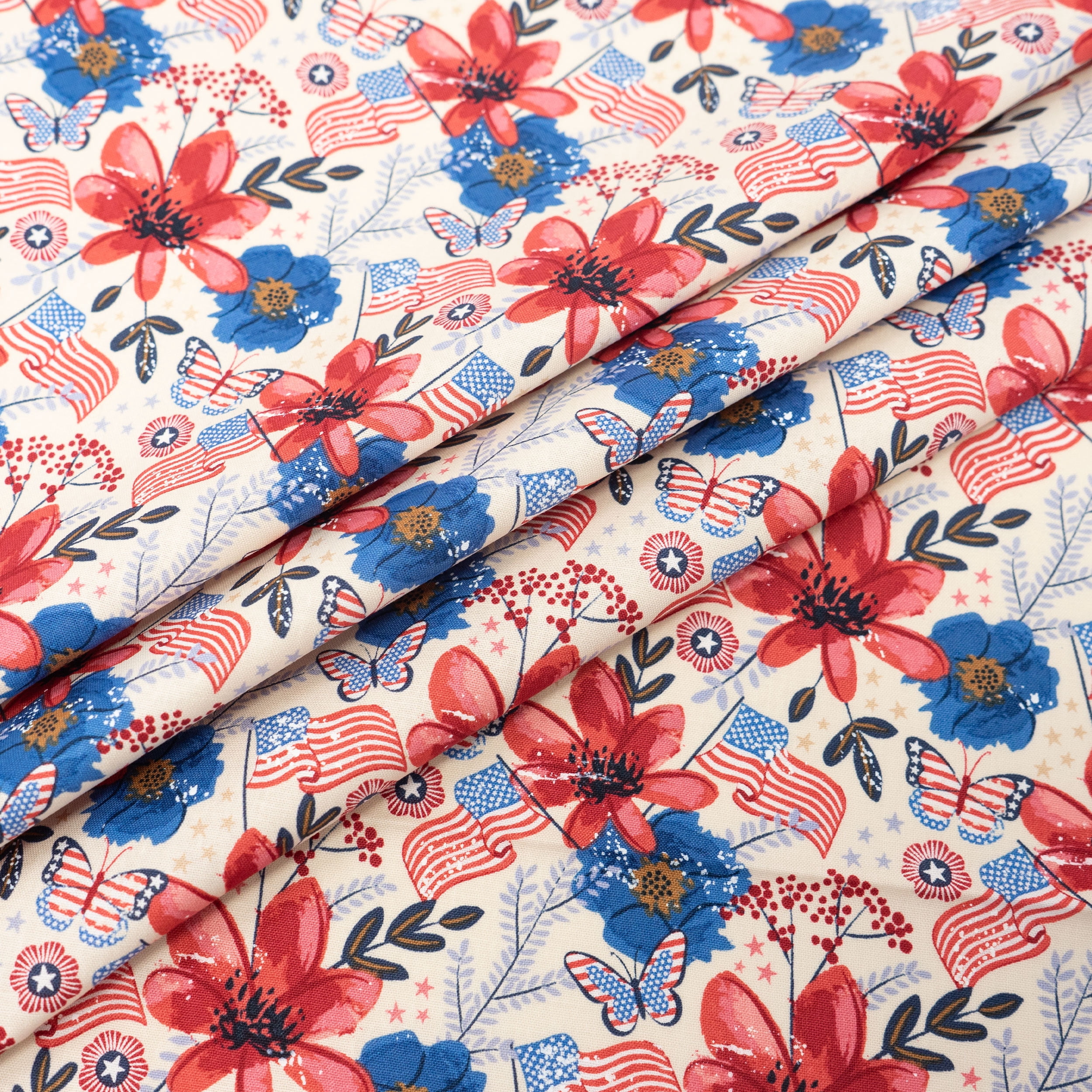 Singer, 100% Cotton, Flags & Flowers, Cut by Yard