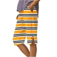 thumbnail image 3 of Cutuoiiu Women's Casual Striped Capri Pants, Elastic Waist Loose Straight Leg Pants with Pockets, Side Slit Button Cotton Five Quarter Pants for Travel and Everyday Wear, 3 of 5