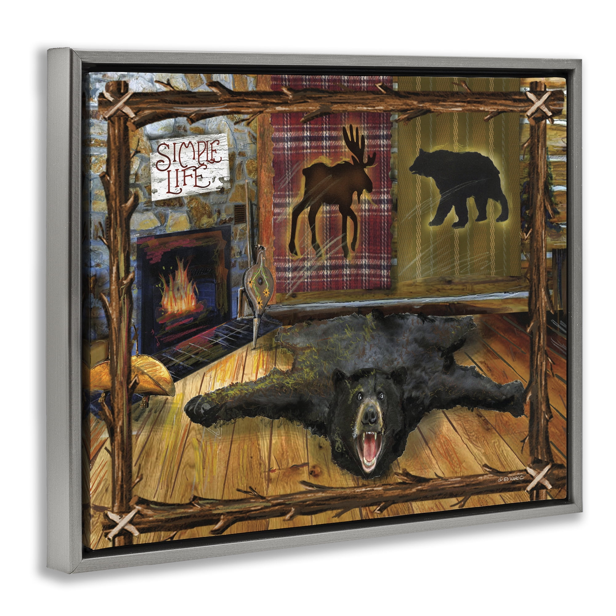 Stupell Industries Rustic Cabin Interior Animals & Insects Painting Gray Floater Framed Art Print Wall Art, 31 x 25