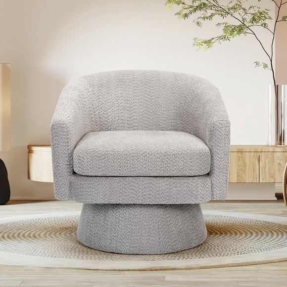 Qinaqin Light Gris Chenille Swivel Chair con Almacenamiento Space y Madera Frame para Living Sala