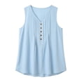 thumbnail image 4 of Staron Women Sleeveless V Neck Pleated Blouse Casual Button Down Loose Fit Summer Vacation Beach Tank Top, Light Blue XL, 4 of 7