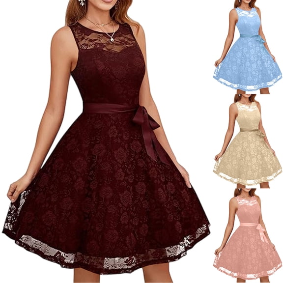 Stichou Formal Cocktail Dresses 2026 Bridesmaid Wedding Guest Short Prom Dress Ruffle Hem Christmas Sleeveless Lace Gowns Wine 2XL