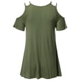 thumbnail image 2 of FashionOutfit Women's Solid Soft Stretch Asymmetrical Cold Shoulter Ruffle Sleeve Top, 2 of 3