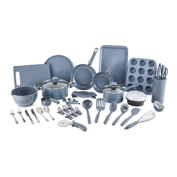 Elements by Thyme & Table 60-Piece Ceramic Non-Stick Cookware Set - Blue