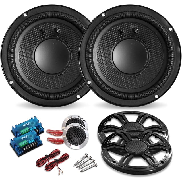 Bocinas de 6.5" para Audio de Coche Pyle, Kit de 1 Par, Incluye Par de Redes de Cruce y Tweeters de Aluminio de 1'', Cono de Inyección con Bisel de Goma