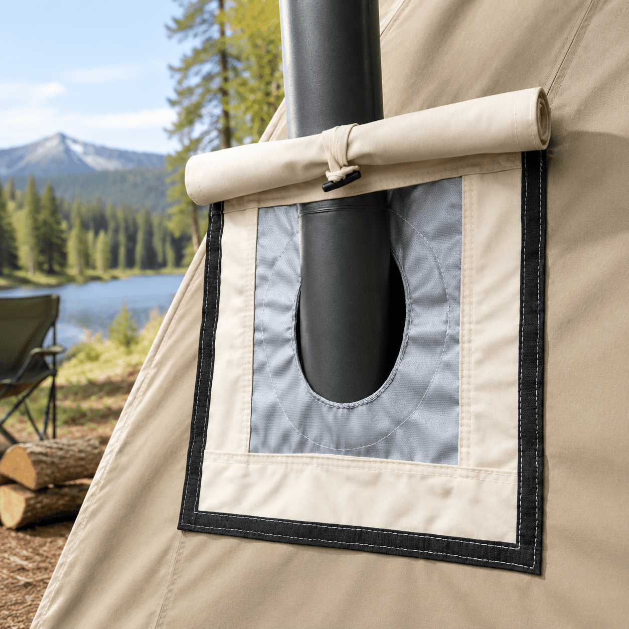 Fire Retardant 4.5 Canvas Tent Stove Jack Kit With Rain Cover For Camping