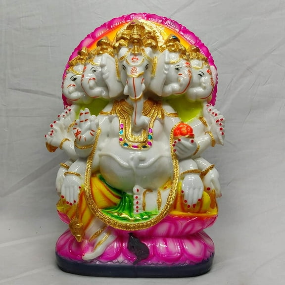 Panchmukhi Ganesha Statue Ganpati Idol Sculpture Ganesha Figurine Resin Ganpati Murti Hindu God Statue Indian Home Decor Vinayaka Statue Good Luck God India Showpiece God of Success - AtoZ India Cart