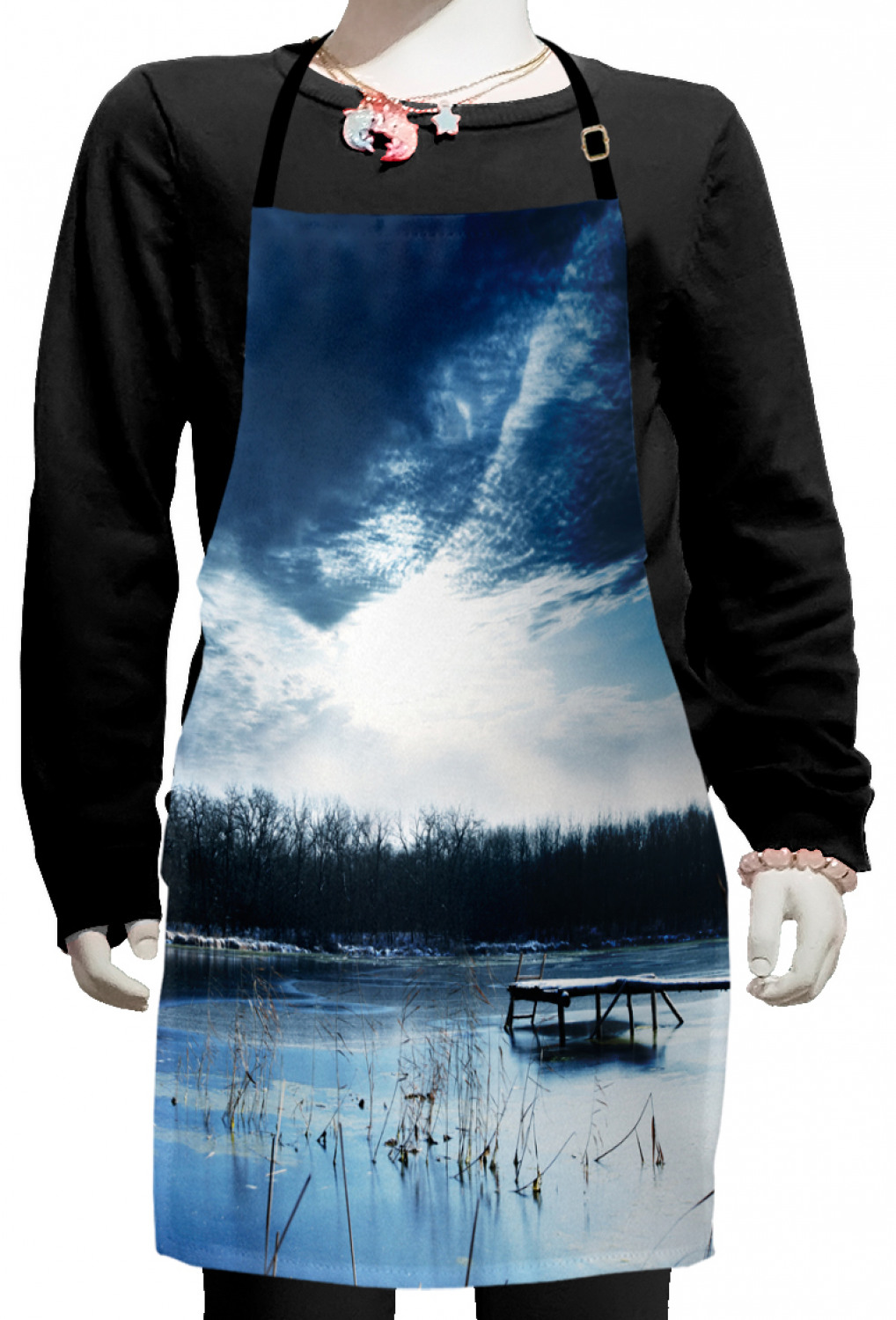 Winter Kids Apron, Landscape Scenery of Mountain Lake with a Frozen Bay ...