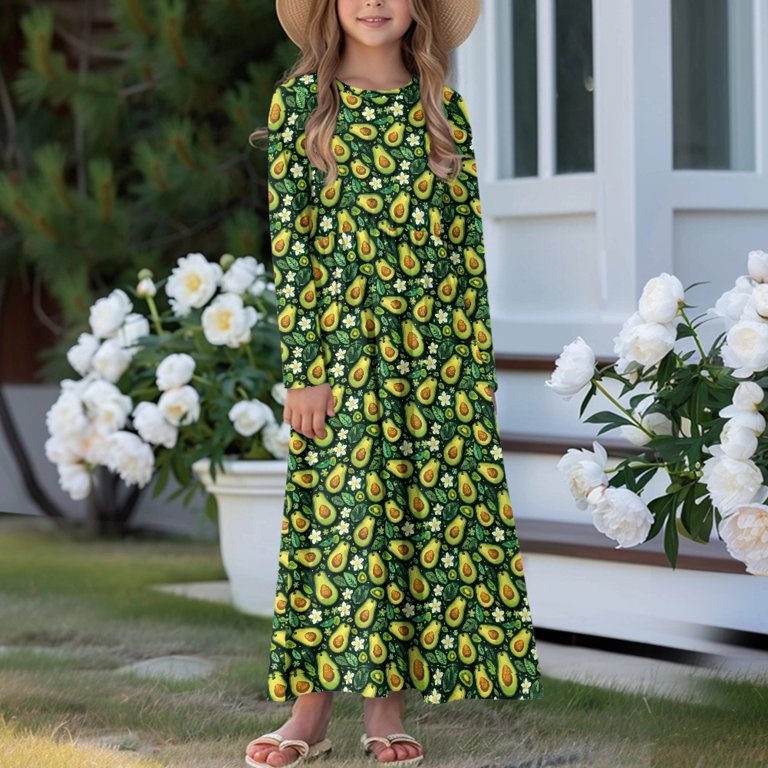 Disnimo Green Avocado Dress Long Sleeve Casual for Kids Dresses for 11-12 Year Old Girls Long Sleeve Fall Dress for Girls Frock Long Sleeve Holiday