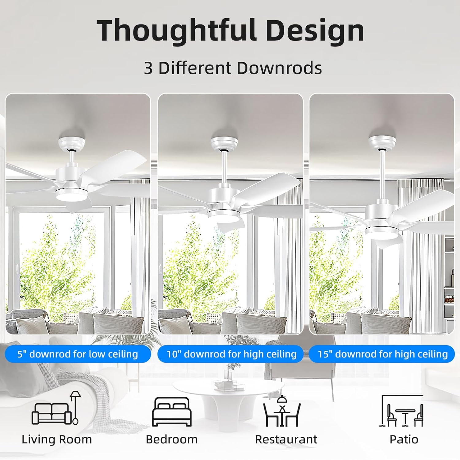 Moifoi 52" Ceiling Fan with Light & Remote Control , Features 3CCT Adjustable LED, Ultra-Quiet Reversible DC Motor, 6 Speed Settings, Timer Function, Ideal for Bedroom & Living Room, White