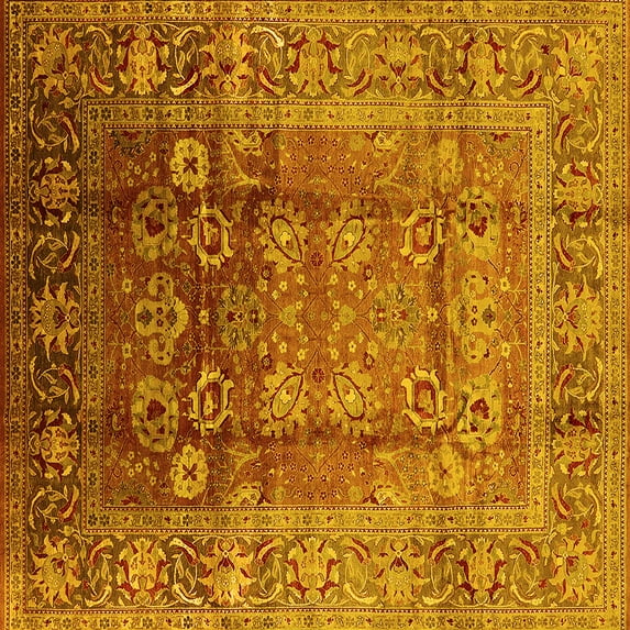 Ahgly Company Machine Washable Indoor Square Oriental Yellow Industrial Area Rugs, 5' Square