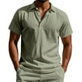thumbnail image 3 of lcziwo Linen Shirts for Men Summer Casual Polo Shirt Short Sleeve Hippie Casual Beach T-Shirts Ofertas Prime Army Green XXL, 3 of 9