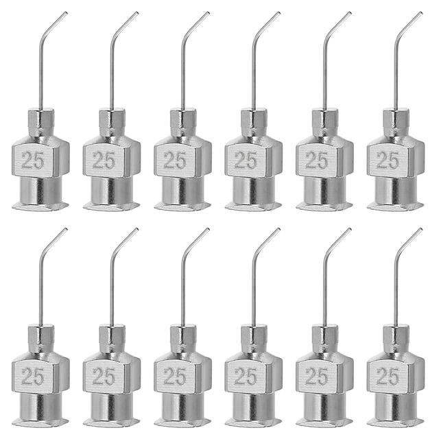 12 Pcs 25G 0.51 Inch Bent Blunt Tip Dispensing Needle with Lure Lock for Refilling Liquid Adhesives