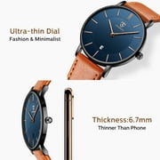 A ALPS Mens Watches Fashion Quartz Mens Watches Ultra Thin Minimalist Wristwatches with Leather Strap Gift for Man Fathers Day Gifts
