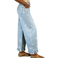thumbnail image 3 of sicmoss Women's Blue Cotton Barrel Jeans Y2K Wide Leg Baggy Ruffle Hem with Pockets, 3 of 7