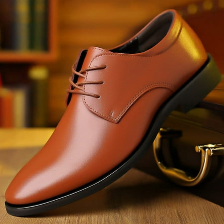 Spring and autumn leather shoes men s youth formal business casual shoes increased wedding shoes work shoes soft sole shoes Zkysteio