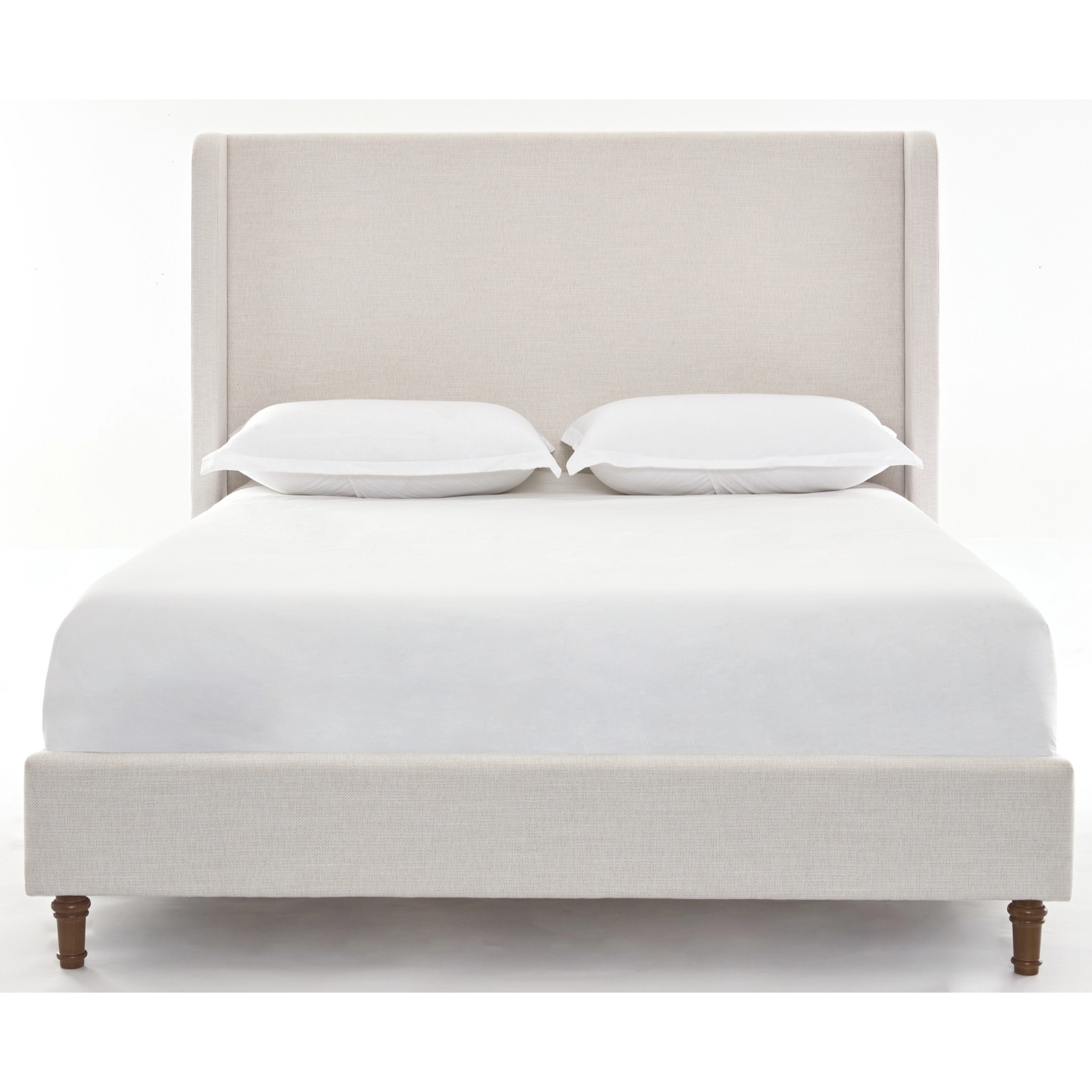 Noble House Hayden Queen Upholstered Bed Frame, 54" Tall Chenille Headboard with Curved Wingback, Ivory