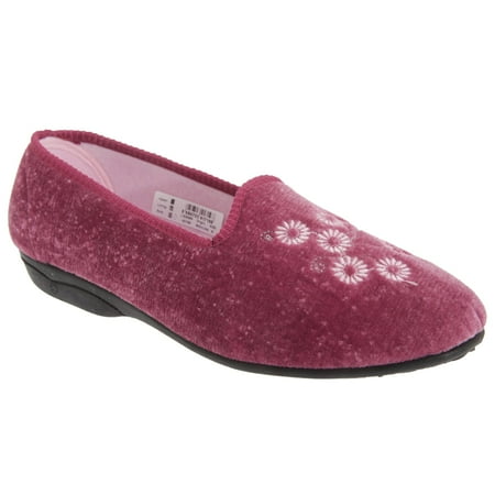 

Zedzzz Womens Cathy Floral Embroidered Velour Slippers