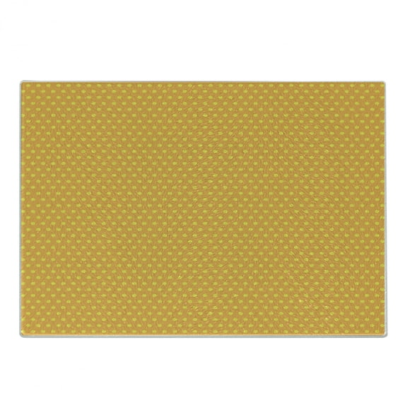 Pop Art Cutting Board, Vintage Retro 50s 60s Image with Polka Dots Pattern Design Print, Decorative Tempered Glass Cutting and Serving Board, Small Size, Marigold and Yellow, by Ambesonne